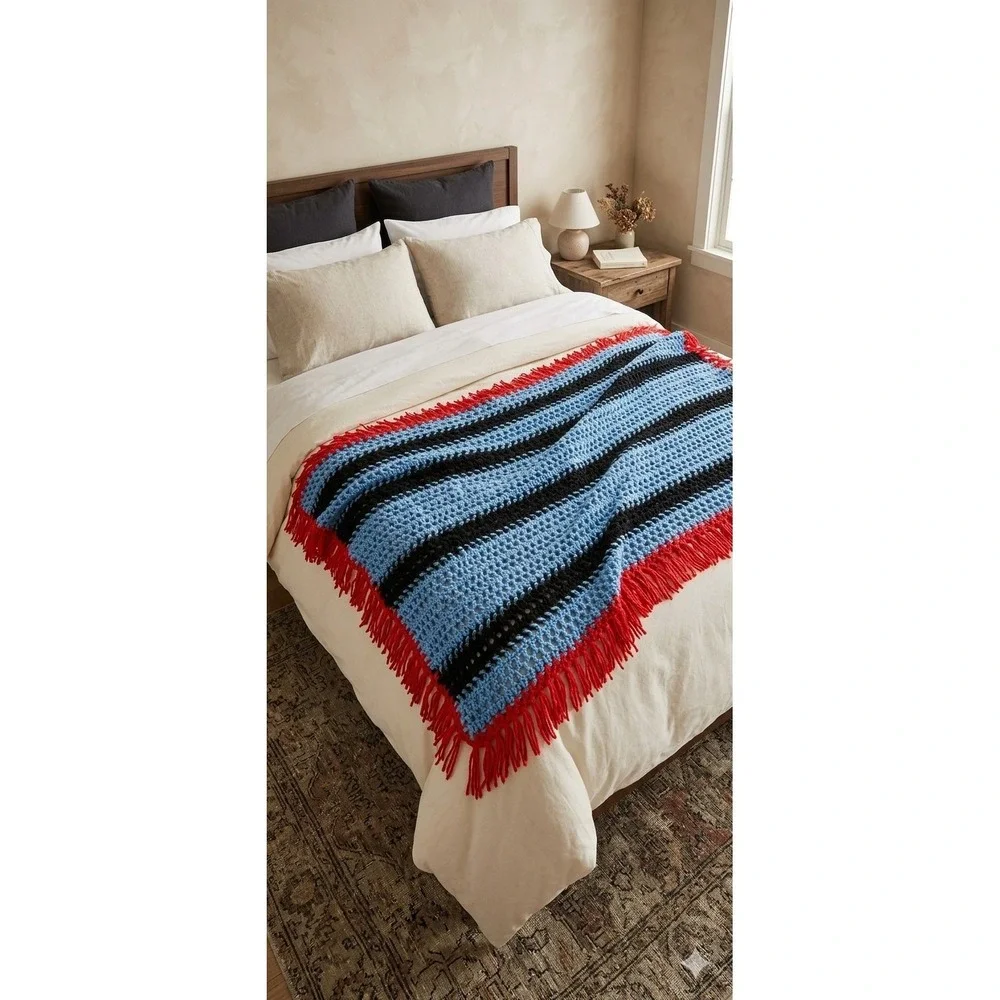 VTG Large Colorful Crocheted Afghan Blanket Throw 100x45 Grannycore Handwoven